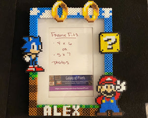 Personalized Mario Sonic Perler Glass Picture Frame -5x7 Photos- Choose Horizontal or Vertical, Inspired, Geeky, Video Game Art