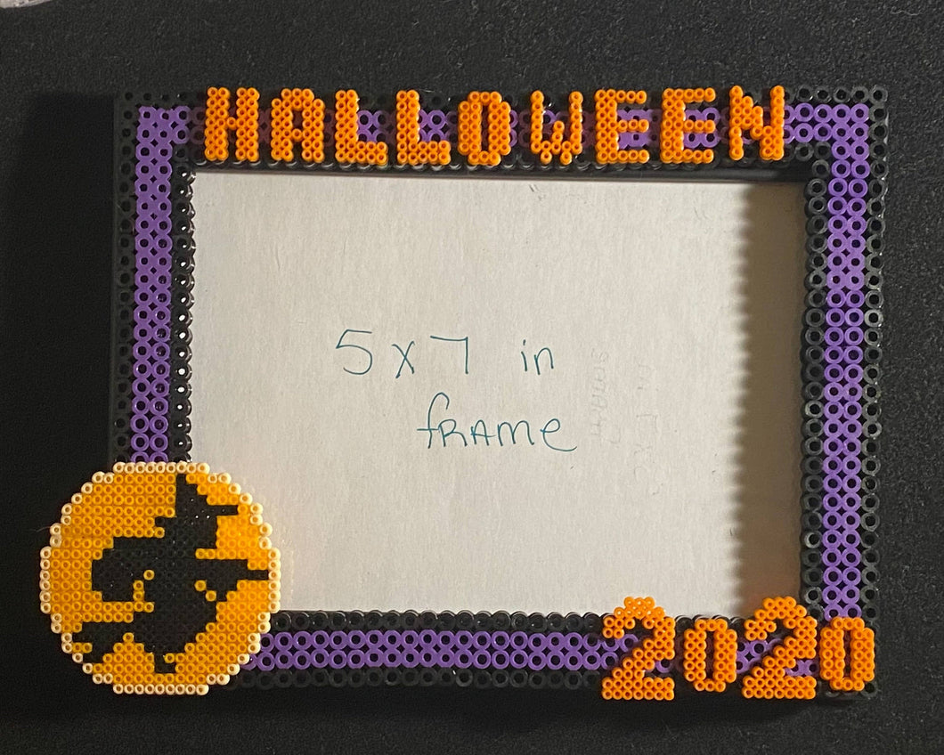 Personalized Halloween Perler Glass Picture Frame - Fits 5x7 Photos- Choose Horizontal or Vertical
