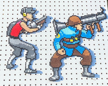 Load image into Gallery viewer, Scout and Soldier Inspired TF2 Perler Bead Sprites, - Wall Hangings, Magnets, Game Room, Perler Bead Art, PC Gaming, Video Games, Gamer Gift
