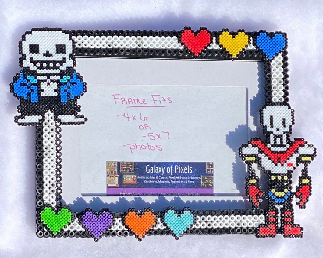 Undertale Inspired Fanart- Perler Glass Picture Frame - Fits 4x6 or 5x7 Photos- Choose Horizontal or Vertical, Geeky, Video Game Art