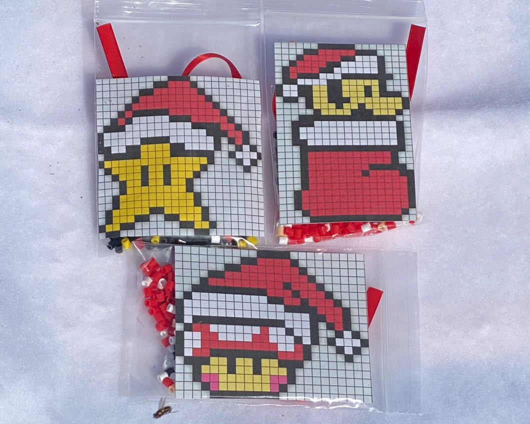 DIY Perler Bead Christmas Ornament Craft Kits, Mario Star, Mushroom, K –  GalaxyofPixels