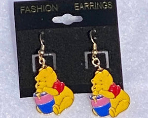 Famous Pooh Bear Enamel Charm Dangle Earrings