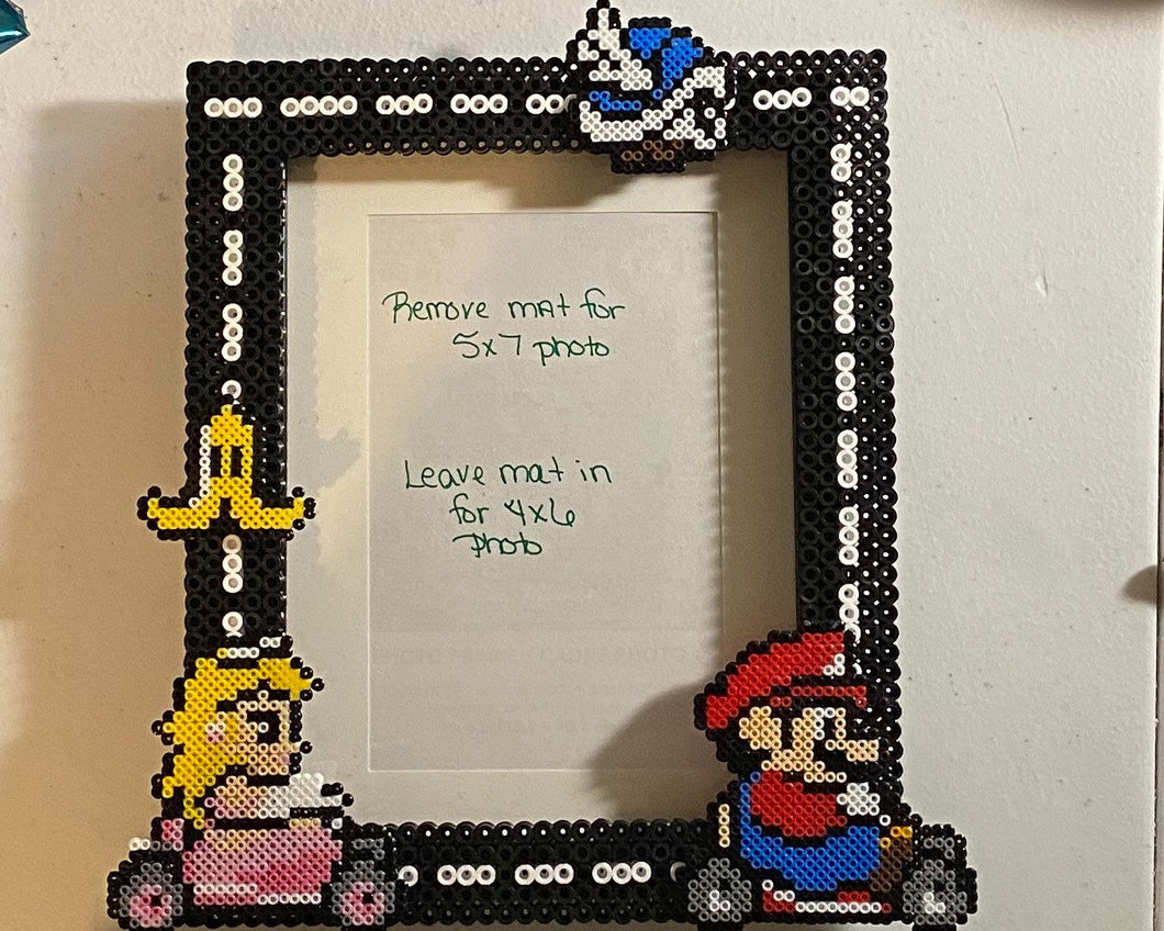 Mario Kart Inspired Peach Perler Glass Picture Frame -Fits 4x6 or 5x7 Photos- Choose Horizontal or Vertical, Inspired, Geeky, Video Game Art