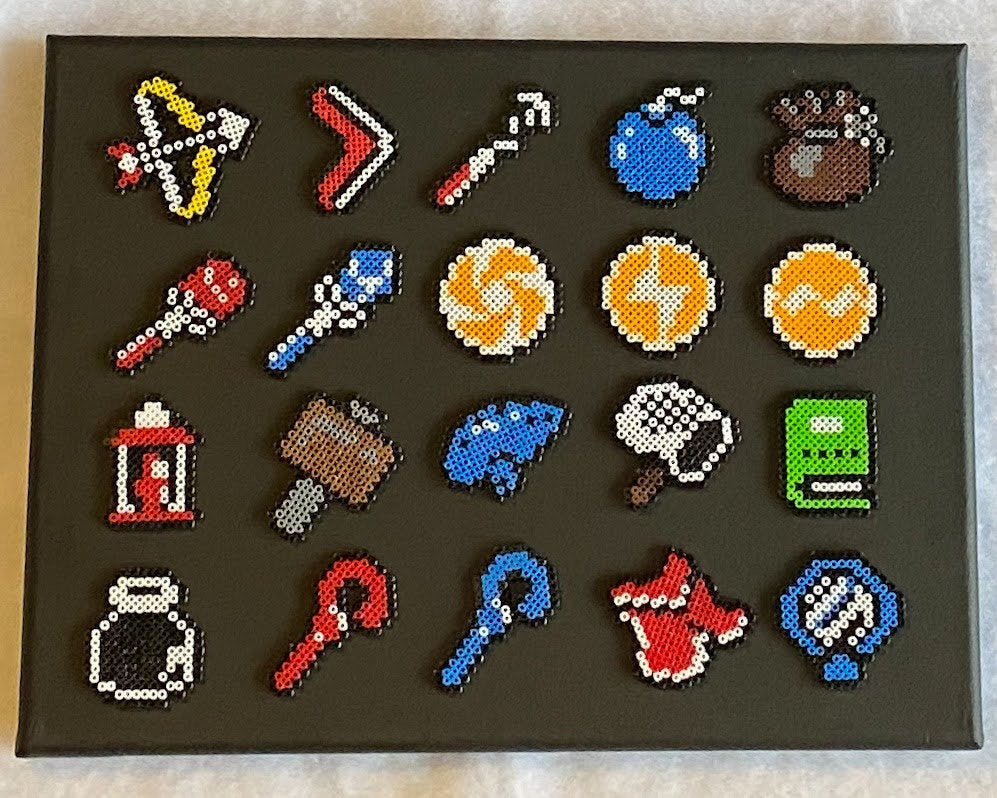 Canvas Legend of Zelda Artwork- Link to the Past Item Screen Mini Beads- Perfect for Kids Room, Game Room or Classroom Decor, Video Game Art