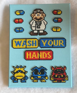 Framed Canvas Dr. Mario Wash Your Hands- Mini Perler Beads- Perfect for Doctor's Offices, Bathroom or Classroom Decor
