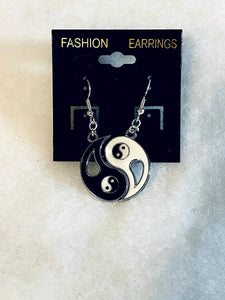 Tai Chi Yin Yang Enamel Charm Dangle Earrings