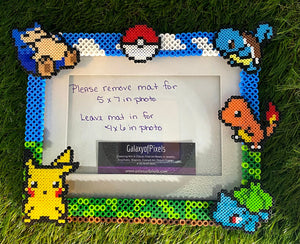 Personalized Pokemon Inspired Perler Glass Picture Frame - Fits 4x6 or 5x7 Photos- Choose Horizontal or Vertical. Couples, Family